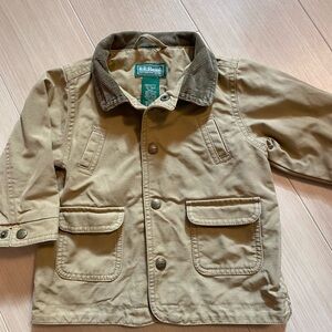 Vintage L.L. Bean Kids Chore Coat Tan Brown Jacket with Corduroy Collar
